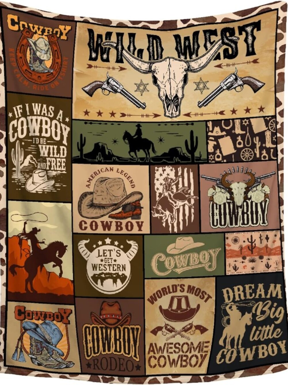 Cowboy Blanket Country Western Blanket Gift for Boys Kids Adult Men Vintage Wild